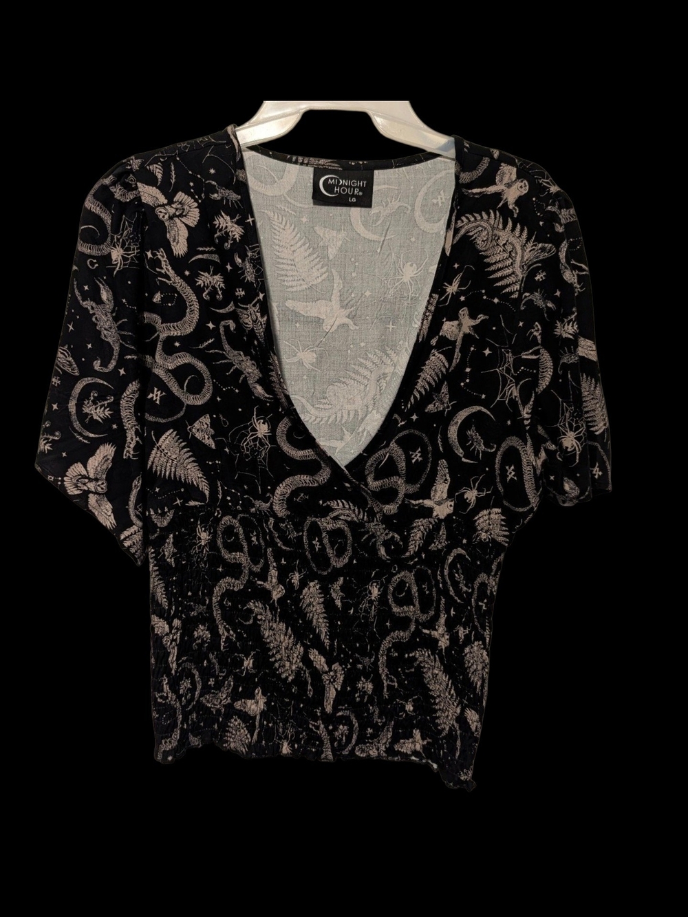 Midnight Hour Black Printed V-Neck Blouse